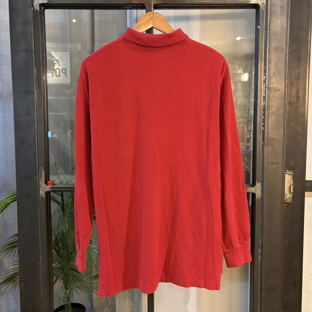POL585F - Vintage Retro Ralph Lauren Red Polo Shirt Longsleeve collared button up top  #Y2K #preppy #chiefkeef #oldmoney #ralphlauren