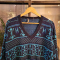 KNT1037 - Vintage Retro Essential navy blue patterned argyle golf grandpa knitted cosby sweatshirt jumper crewneck true vintage 90s y2k