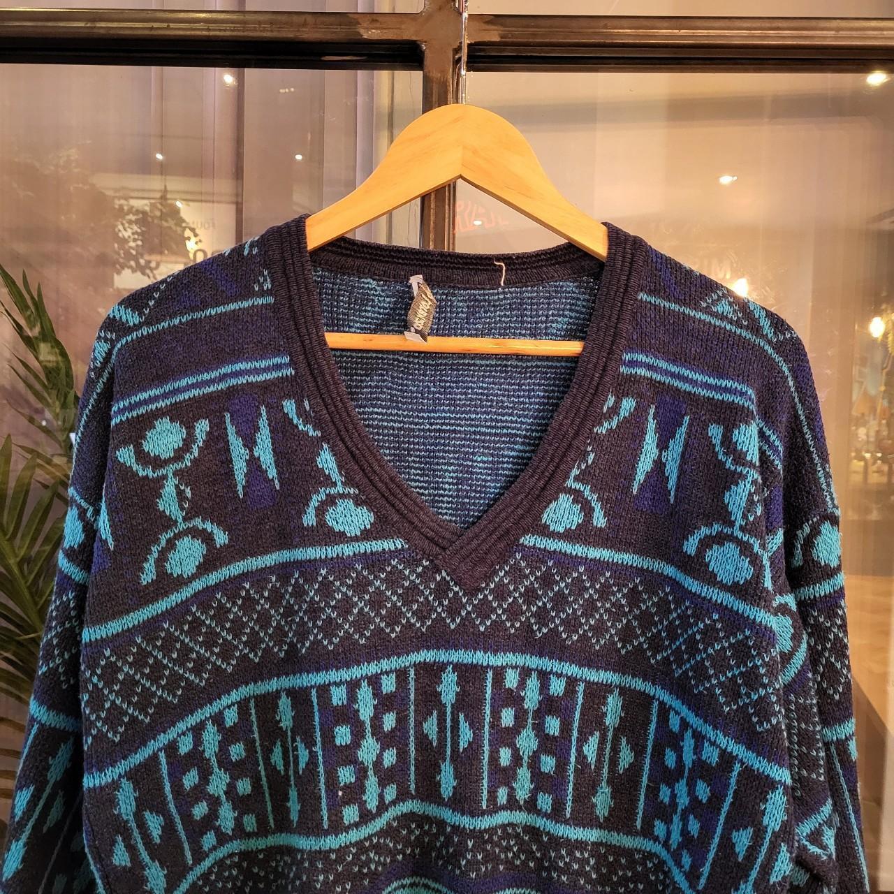 KNT1037 - Vintage Retro Essential navy blue patterned argyle golf grandpa knitted cosby sweatshirt jumper crewneck true vintage 90s y2k