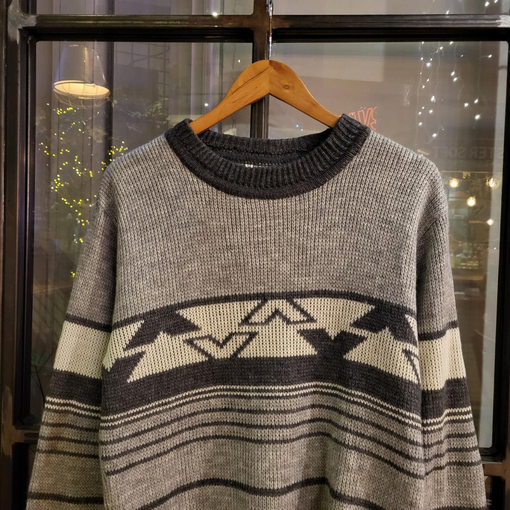 WDB064 - Vintage Retro Grey grandad knit Patterned Sweatshirt Knitwear sweater Jumper #hiphop #coogi #biggie #grandad #sweater