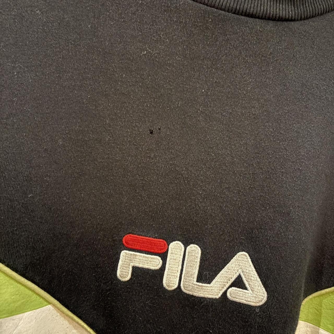 Vintage Retro Essential Black Fila Patterned Crewneck Jumper Sweatshirt with embroidered amd print logos #90s #sportswear #essential #y2k #fila