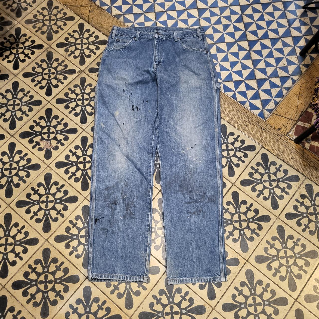 JNS214BR - Vintage retro essential Dickies Carpenter Blue Wash Denim Jeans Trousers pants #denim #dickies #carpenter #denimjeans #skater
