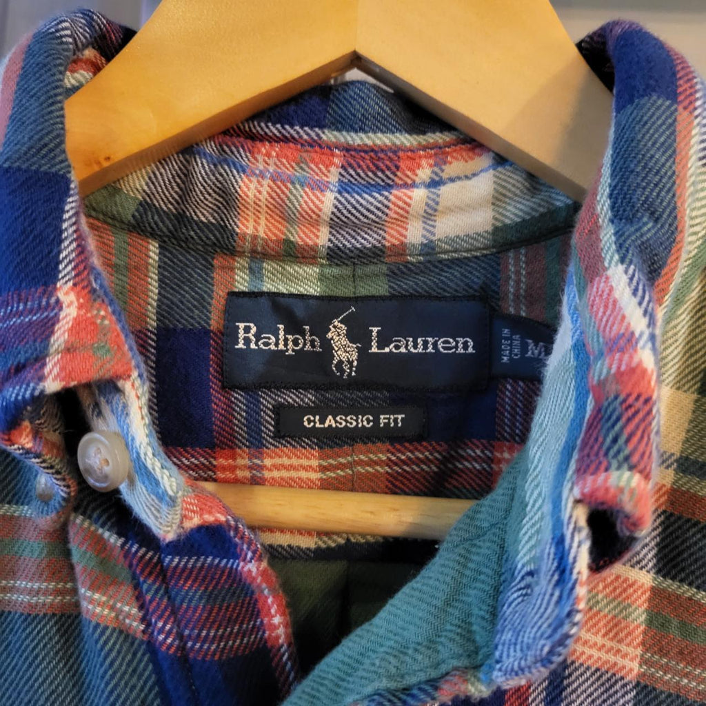 RLS095 - Vintage Ralph Lauren Green Blue and Red Checked Shirt longsleeve collared button up top #Y2K #preppy #chiefkeef #golf #oldmoney
