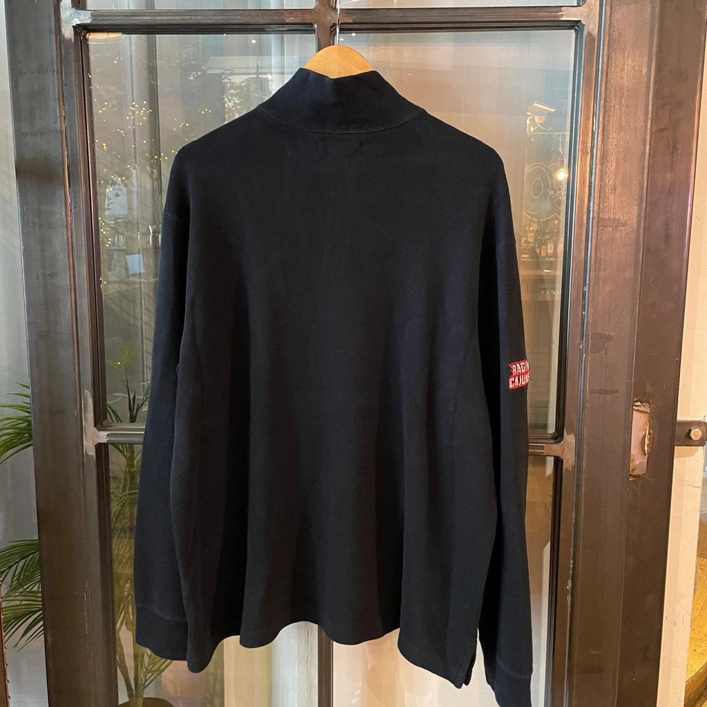 0325D49F - Vintage Retro Essential Black Polo Ralph Lauren 1/4 Zip fleece Jumper with embroidered ragin cajuns #oldmoney #fleece #smartcasual #preppy #poloralphlauren