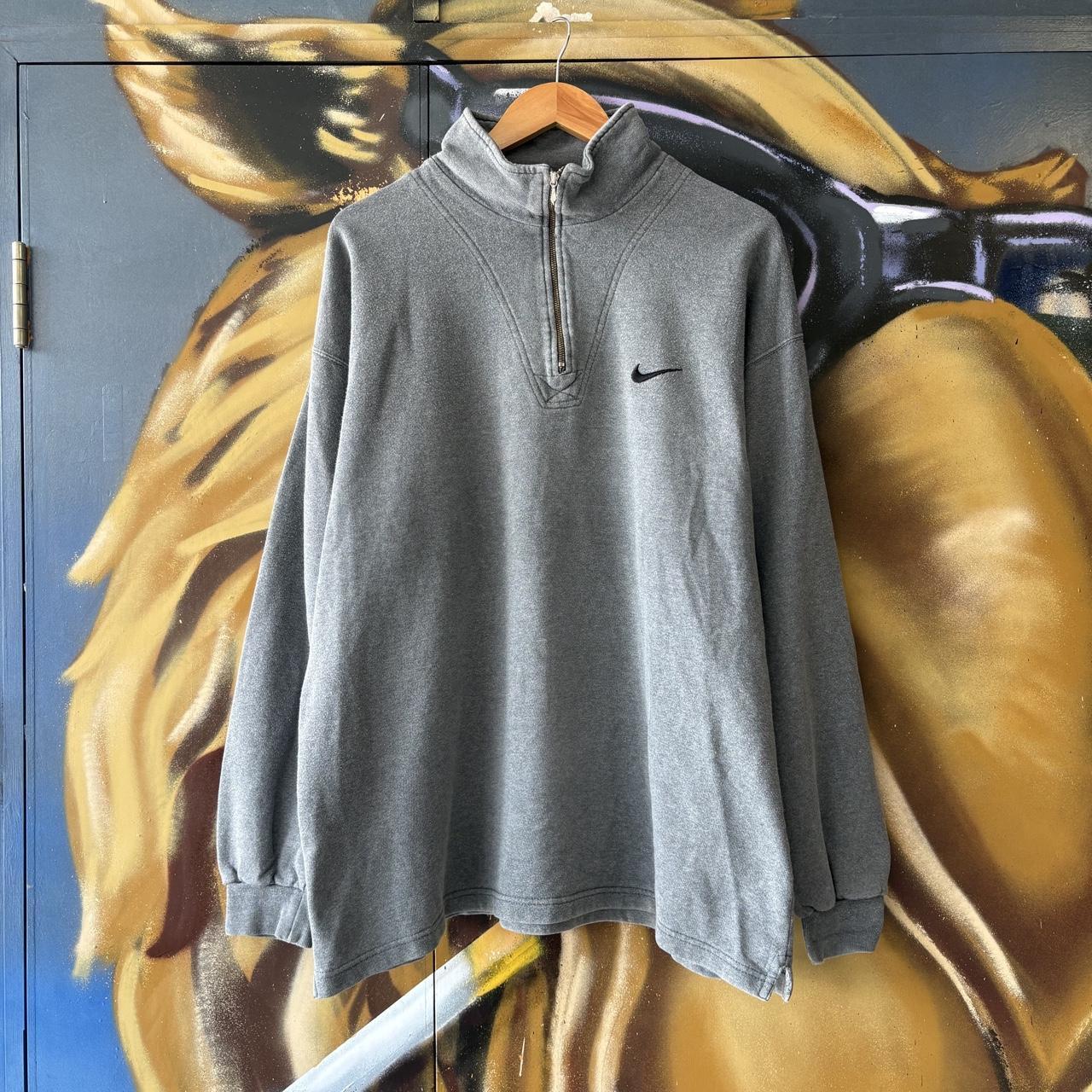Vintage Nike Sweatshirt Mens Large Grey Solo Swoosh 1/4 Zip Pullover Jumper Top 90s Y2K 00s