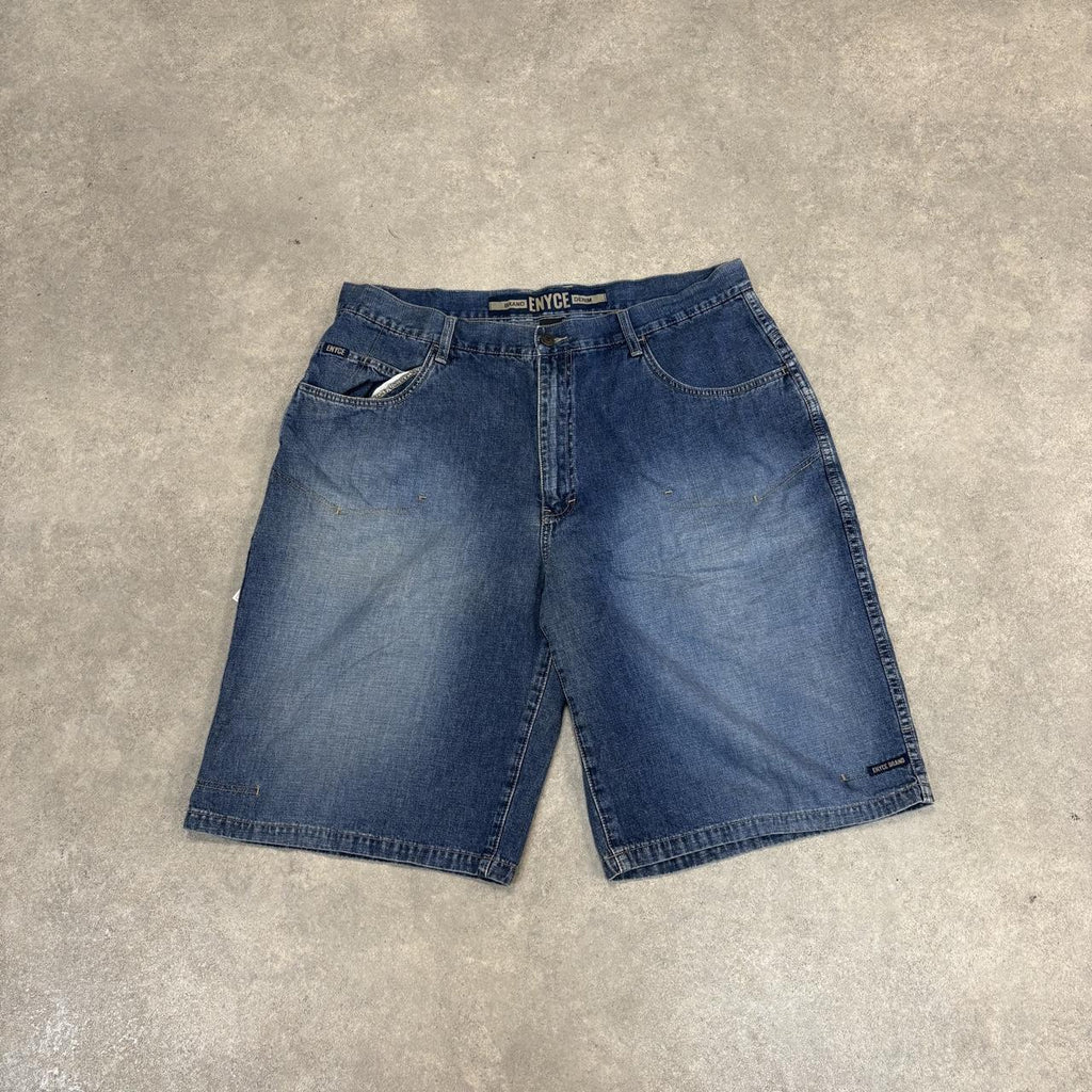 Vintage Enyce Jorts Mens 38” Blue Denim Jean Shorts Baggy Wide Leg Skate Surf Hip Hop 00s Y2K