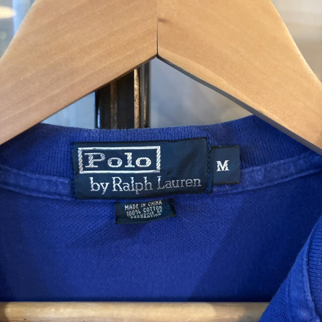 POL387F - Vintage Retro Ralph Lauren Plain Blue Polo Shirt Short Sleeve collared button up top  #Y2K #preppy #chiefkeef #oldmoney #ralphlauren