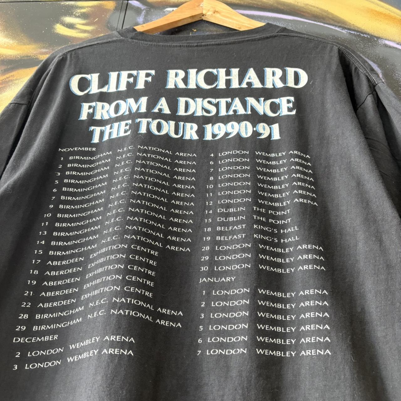 MES2710Q-U - Vintage Retro Essential Cliff Richards From a Distance 1990-91 Music Concert Tour Birmingham, Aberdeen, London Black Single Stitch Graphic Print Top Tee T-shirt #90s #concert #cliffrichards #london #tour