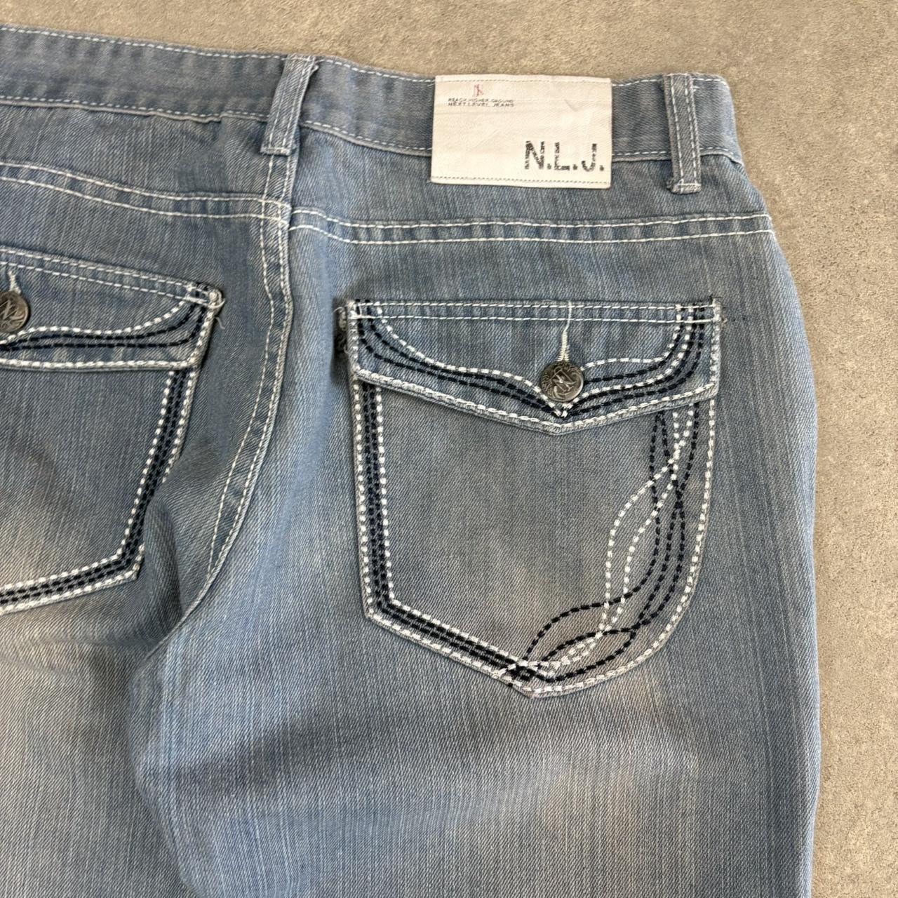 Vintage Light Blue Wash Jeans Mens 34x32 Denim Embroidered Detail Trousers Skate Western Vintage Y2K 90s