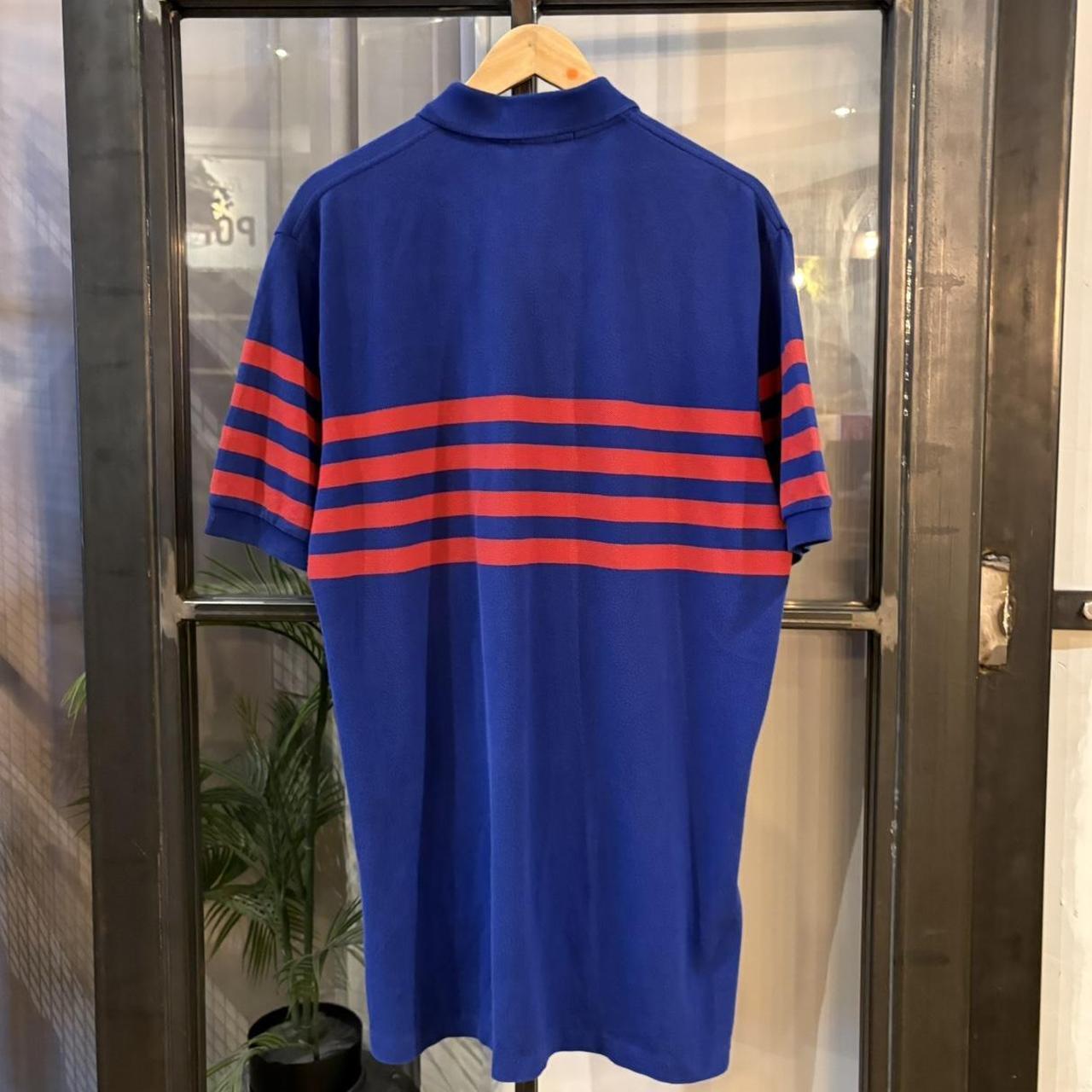 POL596-P - Vintage Retro Ralph Lauren Blue and Red Striped Polo Shirt Short Sleeve collared button up top  #Y2K #preppy #chiefkeef #oldmoney #ralphlauren
