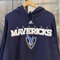 MA0109FC-P - Vintage Retro Essential Navy Adidas Dallas Mavericks Sweatshirt Hoodie with centre spell out print logo #nba #dallas #mavericks #adidas #y2k