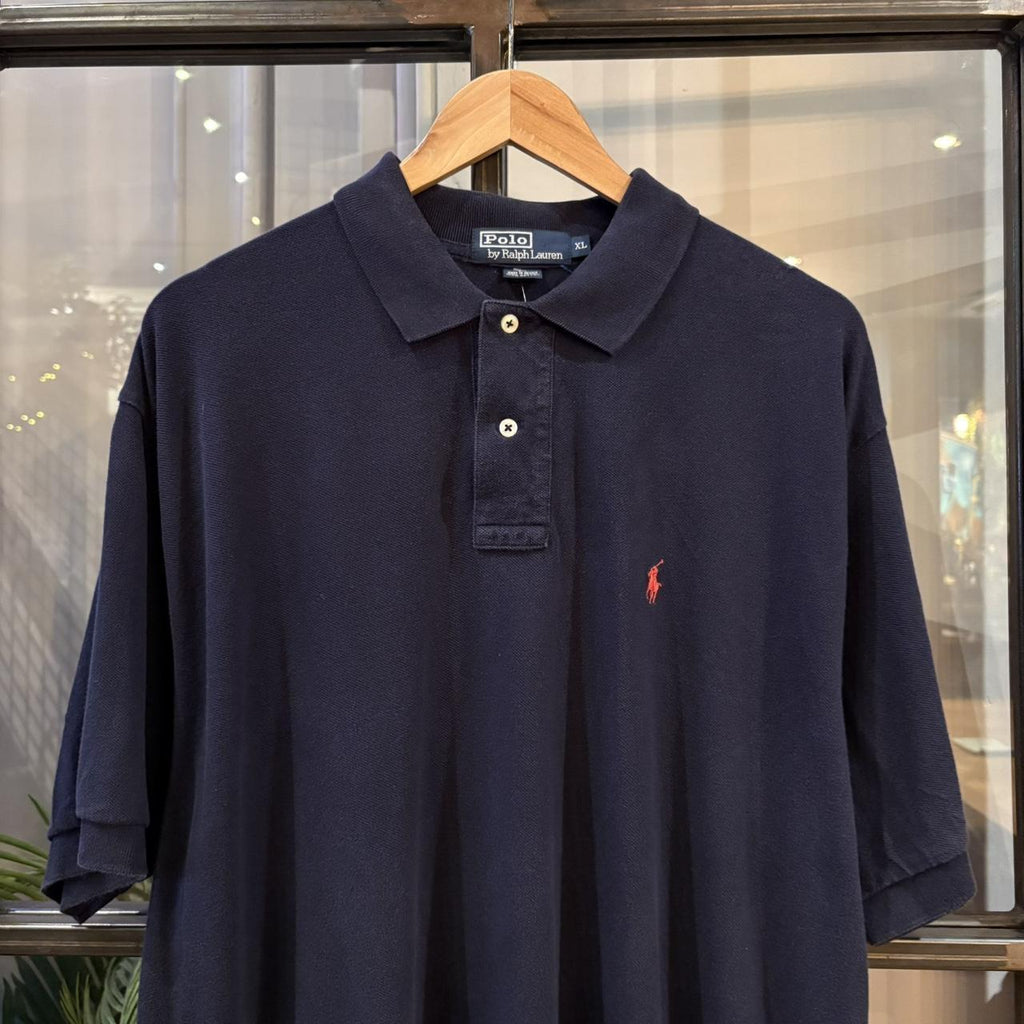 BR1912E-F - Vintage Retro Ralph Lauren Plain Navy Polo Shirt Short Sleeve collared button up top  #Y2K #preppy #chiefkeef #oldmoney #ralphlauren