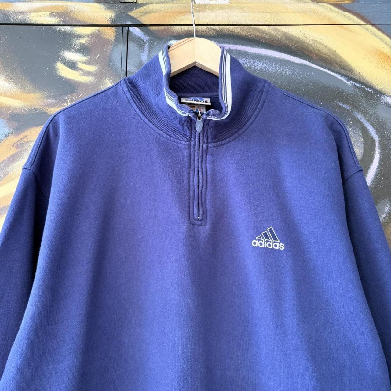 MES1102FO-P - Vintage Retro Essential Blue Adidas 1/4 Zip Fleece Jumper Sweatshirt with embroidered logo #90s #sportswear #essential #y2k #adidas