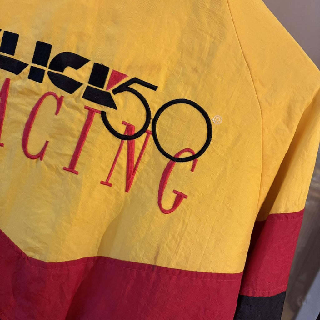 1224E44BR - Vintage Retro Essential Slick 50 Racing Yellow Black Red Full Zip Up Racer Lightweight Windbreaker Jacket #slick50 #racing #racerjacket #windbreaker #racing