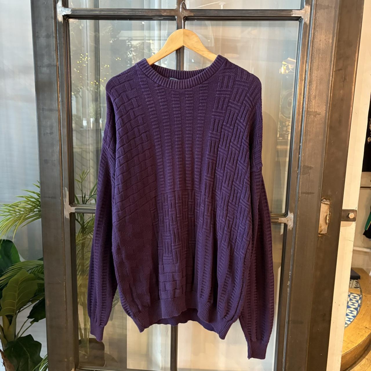 0225H55F - Vintage Retro Essential Peconic Bay Traders Purple patterned golf grandpa cosby sweatshirt crewneck knit Jumper #coogistyle #knitjumper #90s #grandad #knitted