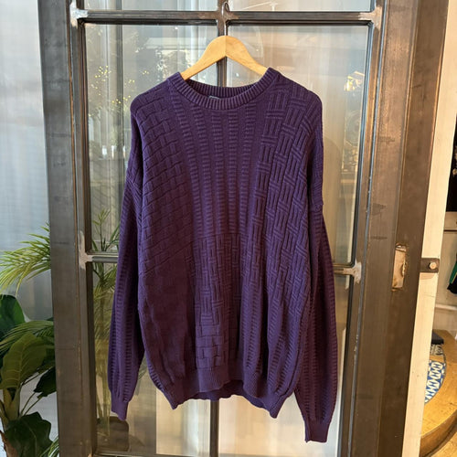 0225H55F - Vintage Retro Essential Peconic Bay Traders Purple patterned golf grandpa cosby sweatshirt crewneck knit Jumper #coogistyle #knitjumper #90s #grandad #knitted