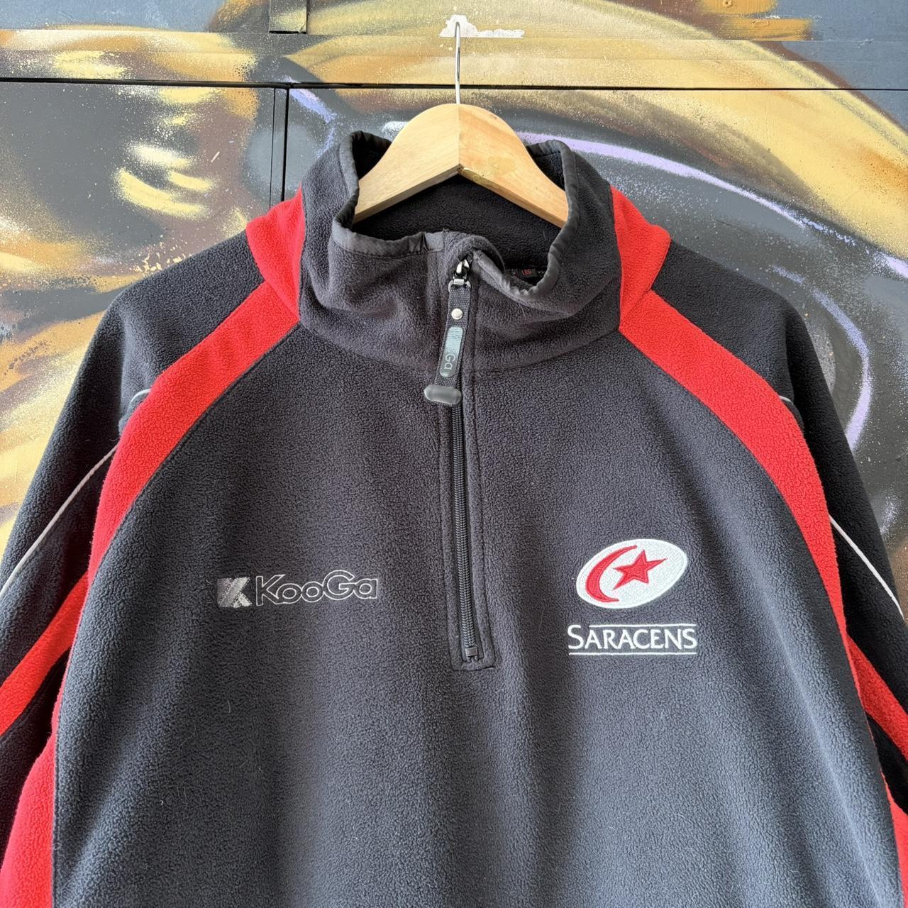 VIN1203D-U - Vintage Retro Essential Kooga Saracens Rugby Union Training 1/4 Fleece Sweatshirt with embroidered logos sponsorships #sportswear #rugby #activewear #saracens #kooga