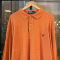 POL548F - Vintage Retro Ralph Lauren Plain Orange Longsleeve Polo collared button up top  #Y2K #preppy #chiefkeef #oldmoney #ralphlauren