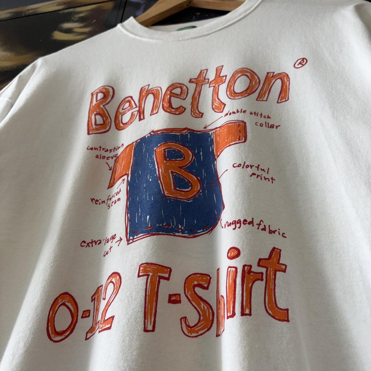 Vintage Benetton T Shirt Mens Small White 0-12 Graphic Print Logo Doodle Streetwear Tee Top 90s Y2K