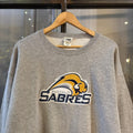 Vintage Retro Essential Grey NHL Buffalo Sabres Ice Hockey Crewneck Jumper Sweatshirt with embroidered patch logo #90s #sportswear #buffalosabres #icehockey #nhl