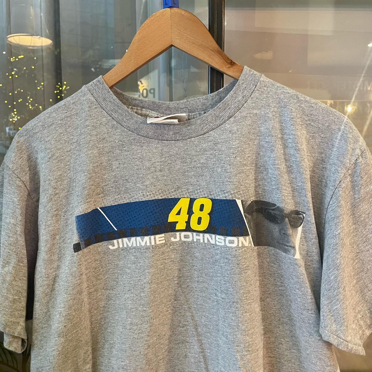 0225H116P - Vintage Retro Essential Grey NASCAR Jimmie Johnson 48 Graphic Print Top Tee T-shirt #90s #graphic #nascar #racing #racer