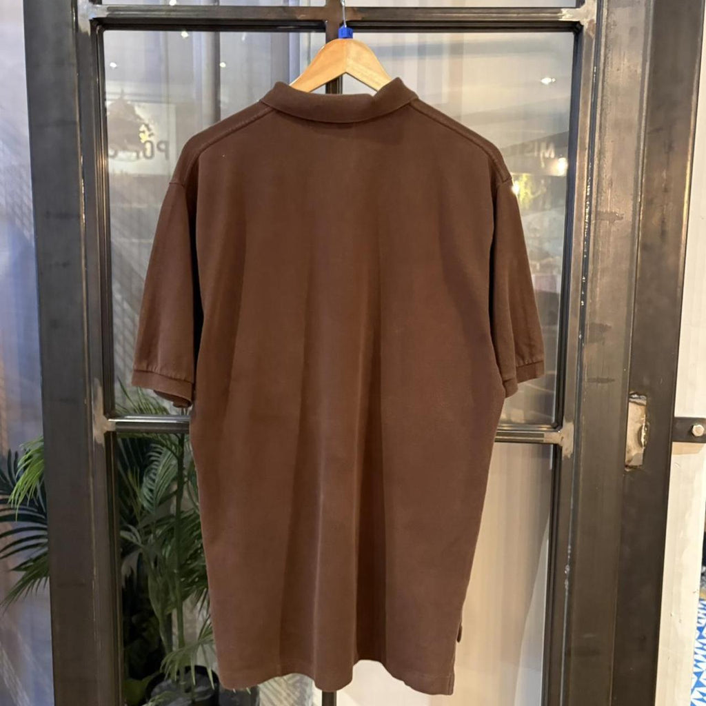 BR1912SB-F - Vintage Retro Ralph Lauren Plain Brown Polo Shirt Short Sleeve collared button up top  #Y2K #preppy #chiefkeef #oldmoney #ralphlauren