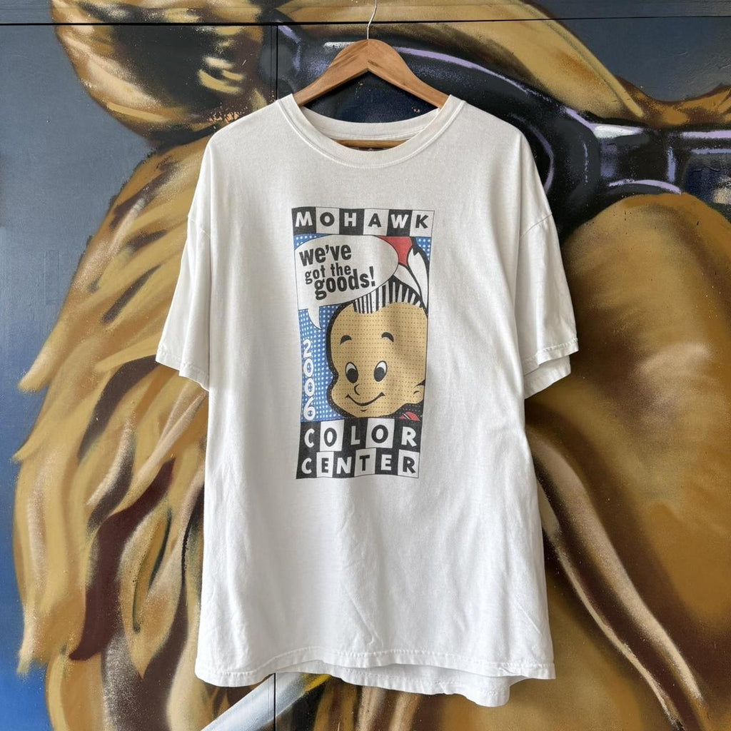 Vintage Mohawk T Shirt Tee Mens XL White Cartoon Graphic Print Promo Advertising 2006 Top 90s Y2K