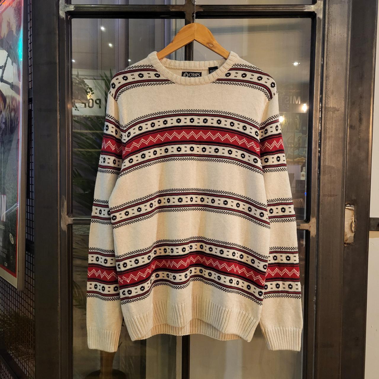 KNT1006 Vintage Retro mens Essential cream navy red patterned argyle golf grandpa knitted cosby sweatshirt jumper crewneck 90s y2k