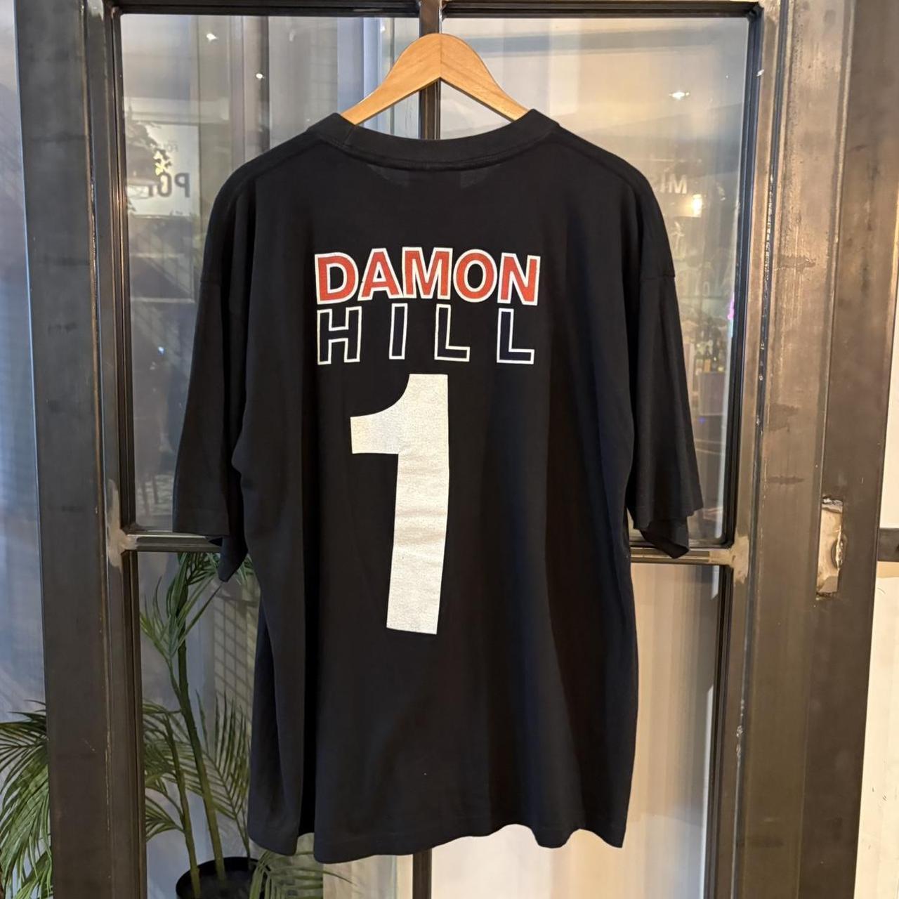 TEE623F - Vintage Retro Essential F1 Damon Hill Number 1 Racing with racing car Graphic Print Black Top Tee T-shirt #car #racing #top #f1 #racer