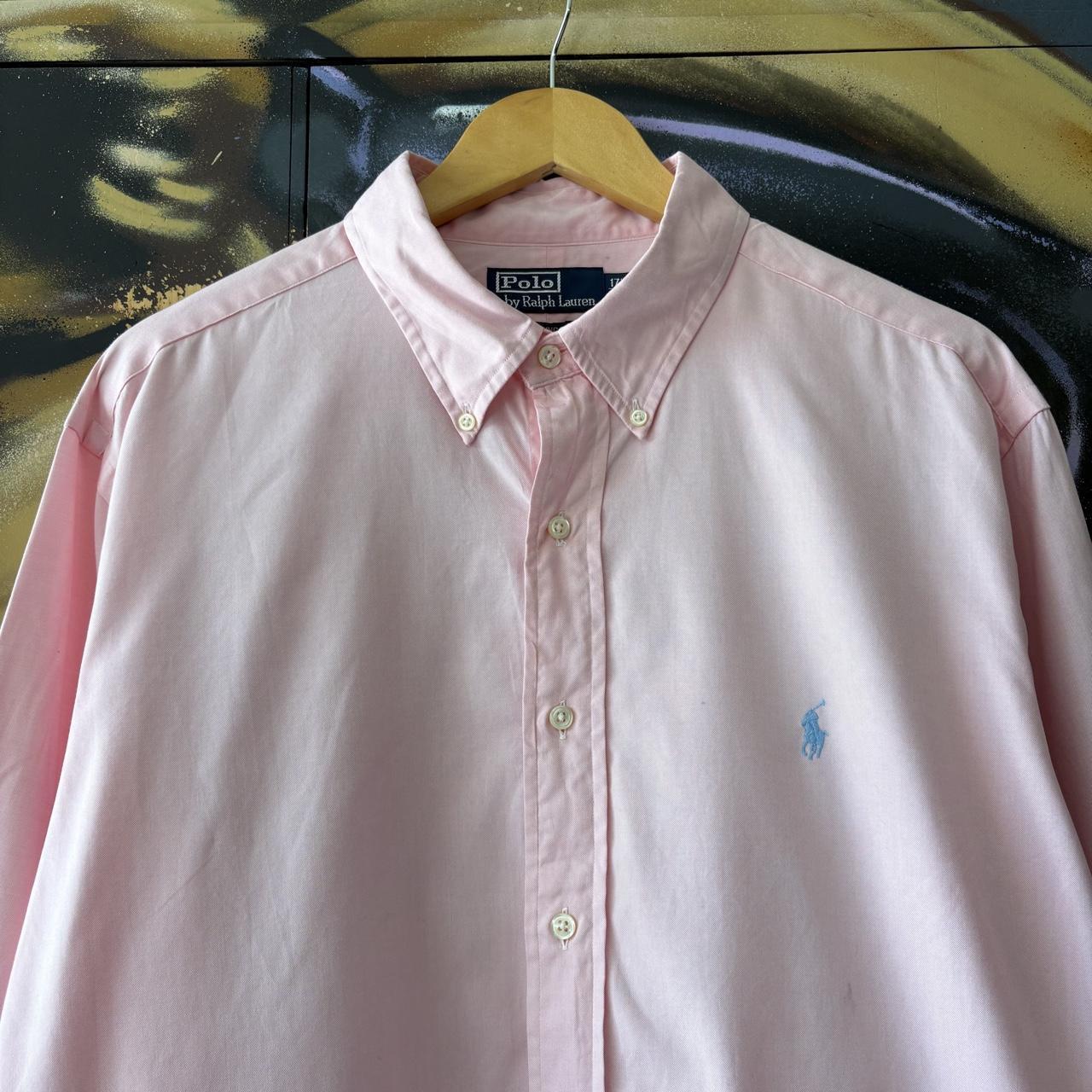 Vintage Ralph Lauren Polo Shirt Mens XL Plain Pink Preppy Pony Logo Collared Button Up Top Y2K 90s