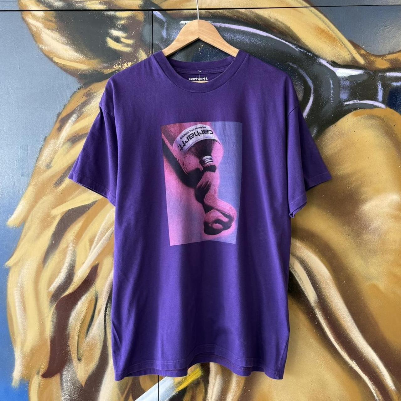 Carhartt WIP Graphic T Shirt Mens Large Purple Tee Paint Art Graphic Print Streetwear Skate Top Y2K