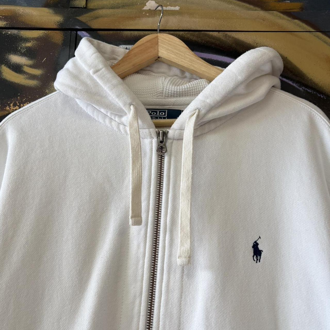 Vintage Ralph Lauren Mens XXL White Full Zip Up Hoodie Old Money Preppy Y2K 90s