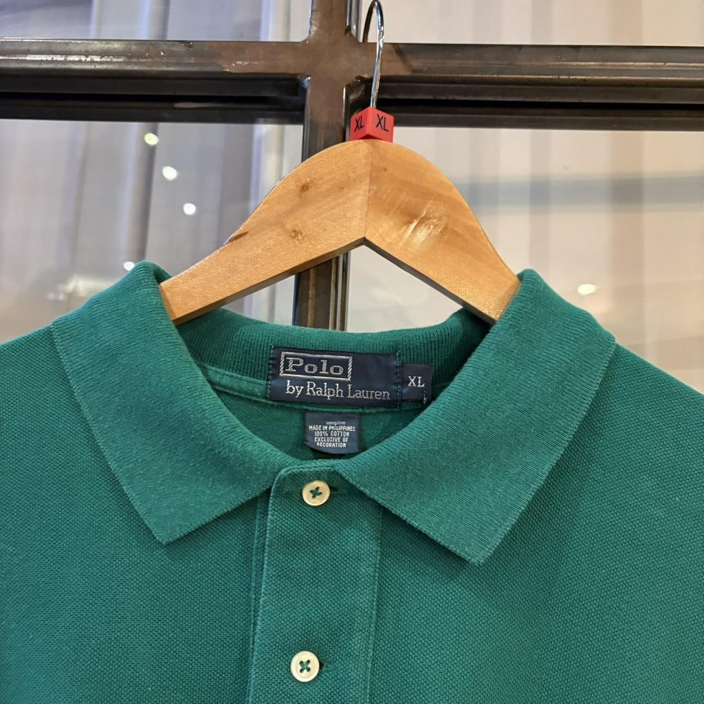 BR1912BK-F - Vintage Retro Ralph Lauren Plain Green Polo Shirt Short Sleeve collared button up top  #Y2K #preppy #chiefkeef #oldmoney #ralphlauren