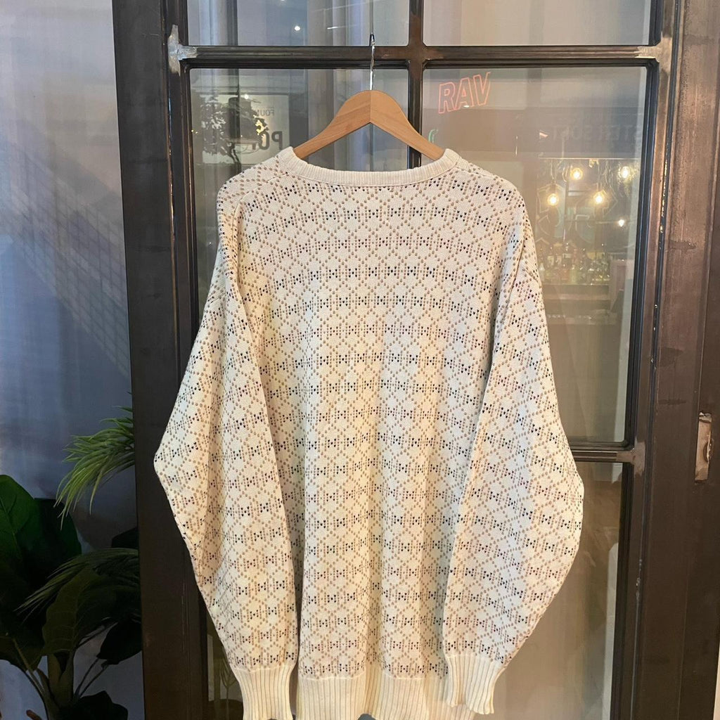 0225C86F - Vintage Retro Essential Ralph Lauren Cream patterned argyle golf grandpa cosby sweatshirt crewneck knit Jumper #ralphlauren #knitjumper #90s #grandad #knitted