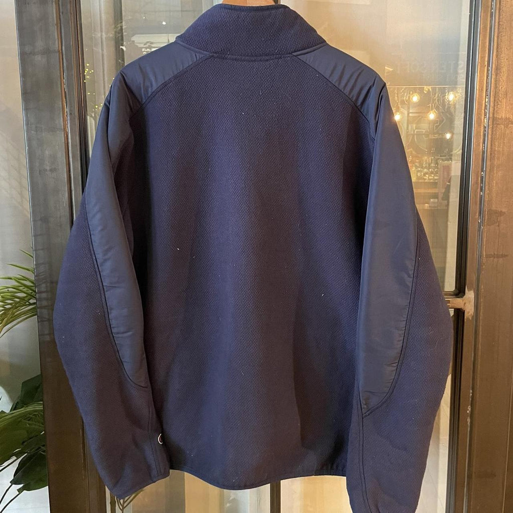 O225D79F - Vintage Retro Essential Champion Navy 1/4 Zip Up Fleece Jumper Sweatshirt with big spellout embroidered logo #90s #sportswear #essential #champion #y2k
