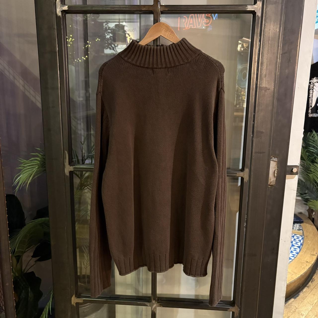 0125D70 - Vintage Retro Essential Brown Ralph Lauren Knitted 1/4 Zip Up Fleece Crewneck Jumper Sweatshirt with embroidered logo #smartcasual #oldmoney #essential #ralphlauren #y2k