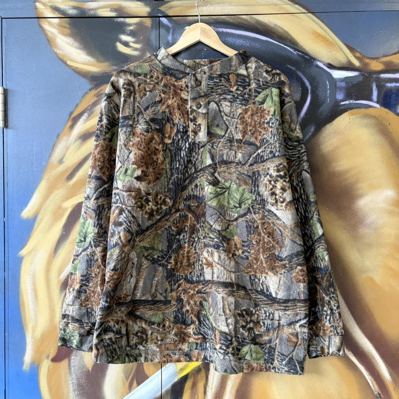 RealTree Camo Fleece Henley Mens XL Button Sweatshirt Hunting Outdoor Gorpcore Streetwear Vintage 90s Y2K Top