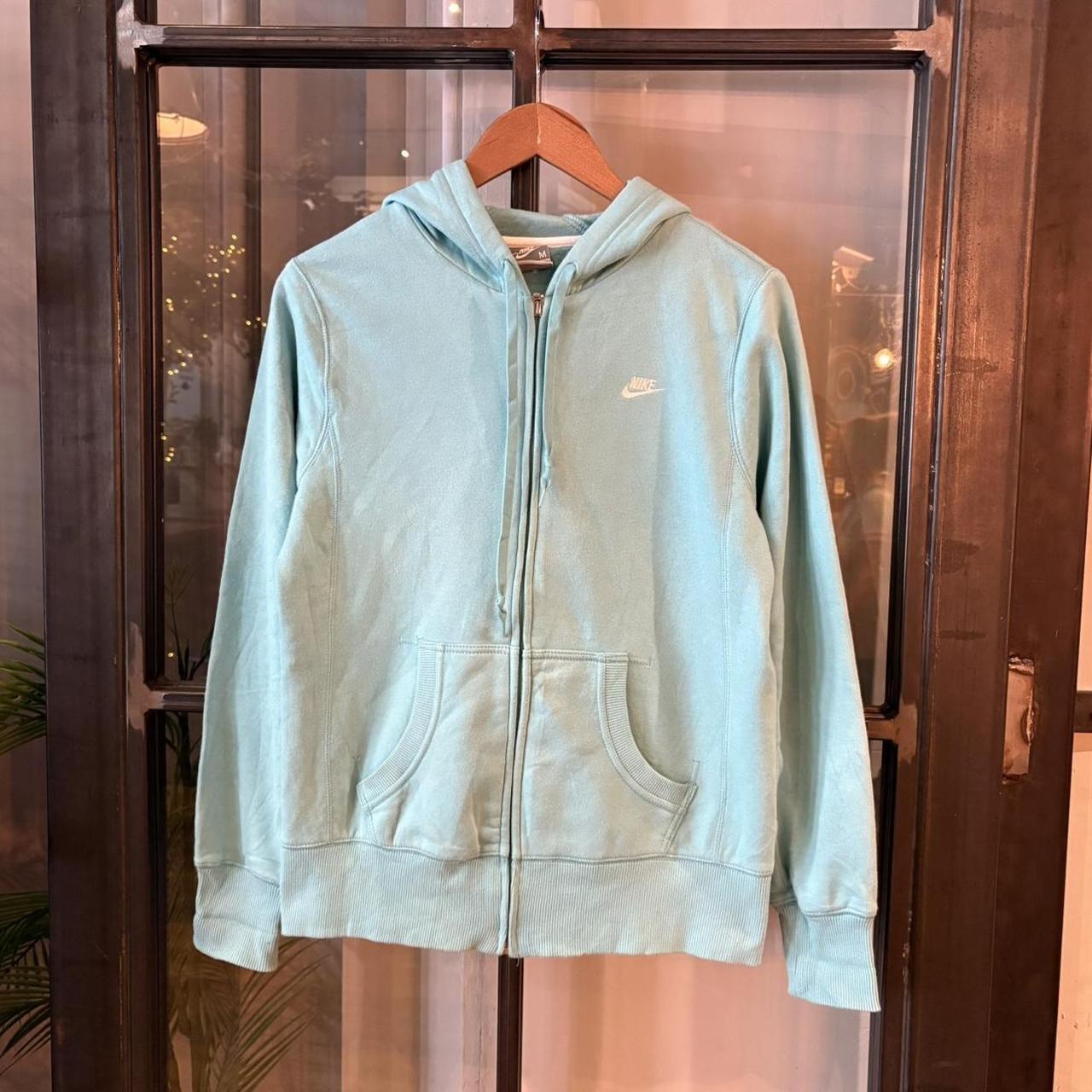 SWT606F - Vintage Retro Essential Turquiose Nike Full Zip Sweatshirt Hoodie with big spellout embroidered swoosh logo #90s #sportswear #essential #nike #y2k