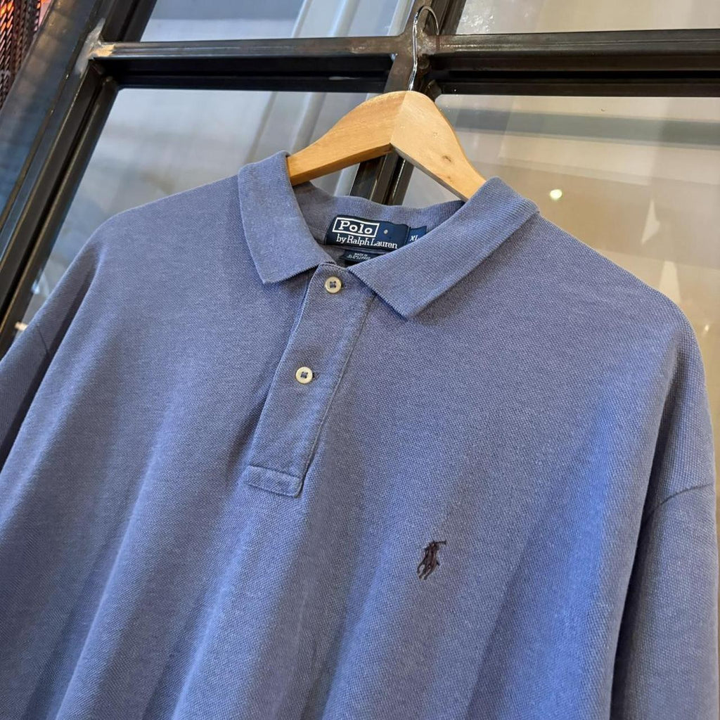 POL554F - Vintage Retro Ralph Lauren Plain Lavender Polo Shirt Short Sleeve collared button up top  #Y2K #preppy #chiefkeef #oldmoney #ralphlauren