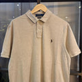 POL524F-P - Vintage Retro Ralph Lauren Plain Beige Polo Shirt Short Sleeve collared button up top  #Y2K #preppy #chiefkeef #oldmoney #ralphlauren