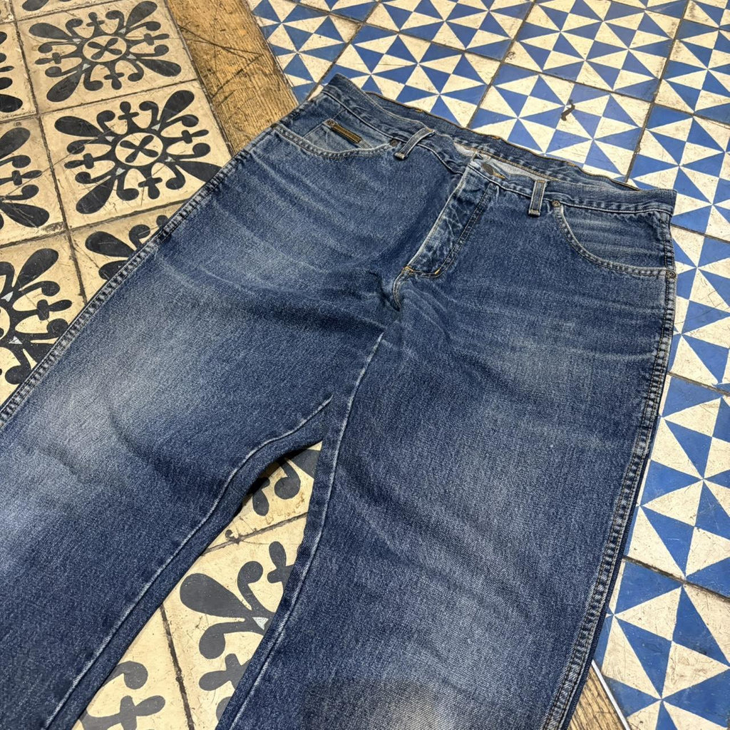 0125A75BR - Vintage retro essential  Wrangler Dark Blue Wash Denim Jeans Trousers pants #denim #wrangler #denimjeans