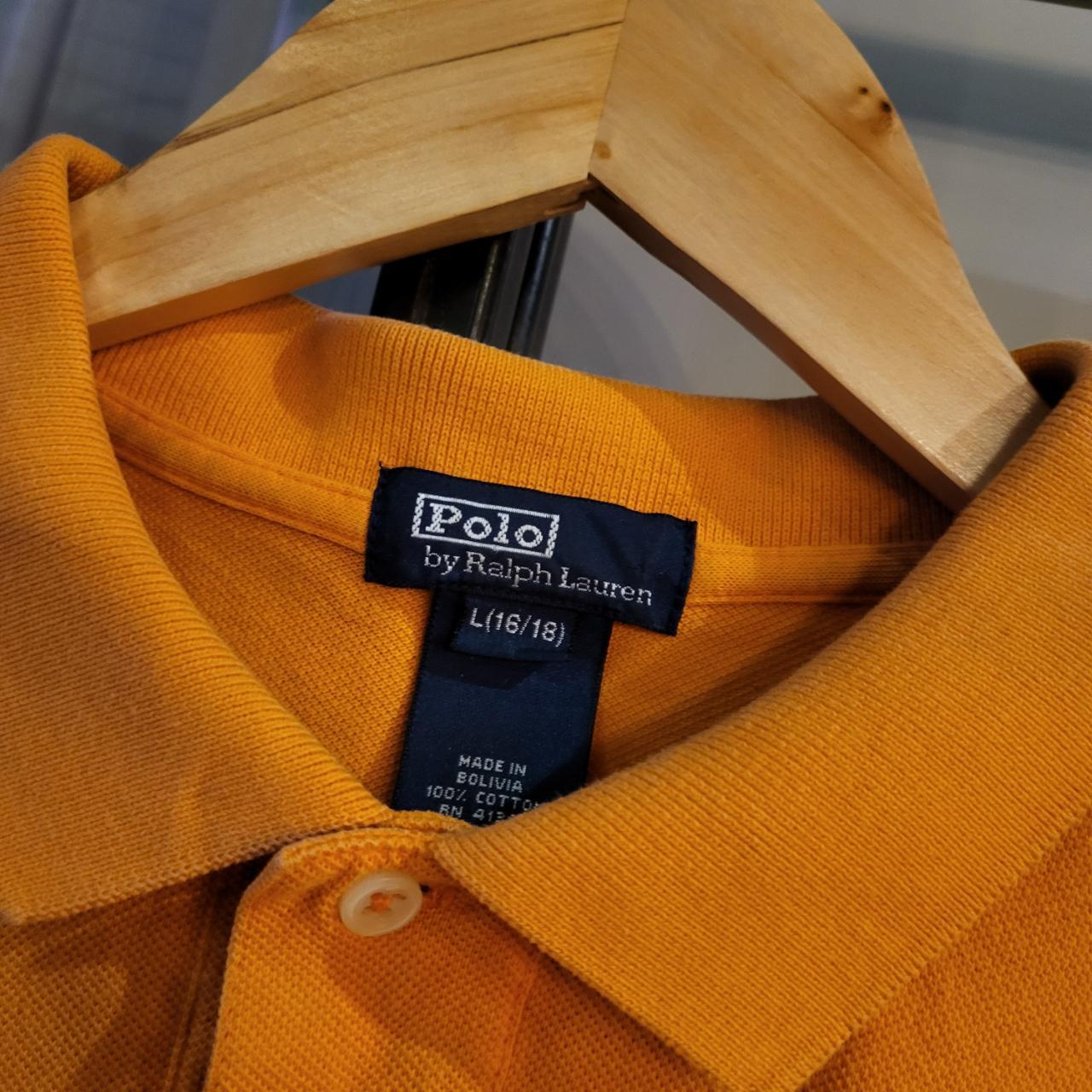 POL091-P - Vintage Ralph Lauren Orange Polo Shirt Short Sleeve collared button up top 90s Y2K Old Money Preppy Smart Casual style with embroidered spellout graphic logo of the iconic pony horse on chest