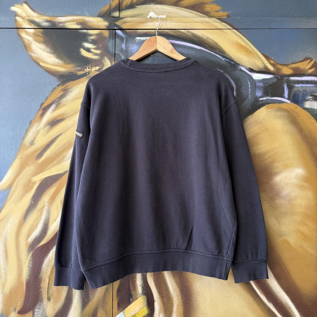 Vintage Napapijri Sweatshirt Mens Medium Navy Big Spell Out Logo Pullover Jumper Top 90s Y2K 00s