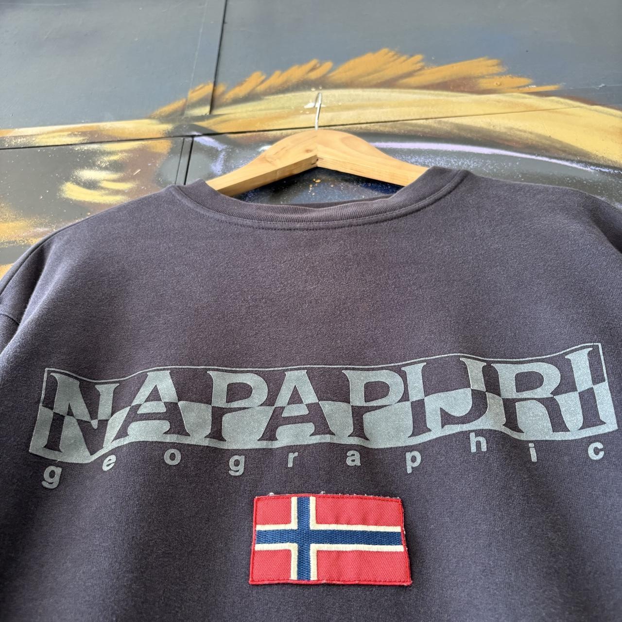 Vintage Napapijri Sweatshirt Mens Medium Navy Big Spell Out Logo Pullover Jumper Top 90s Y2K 00s