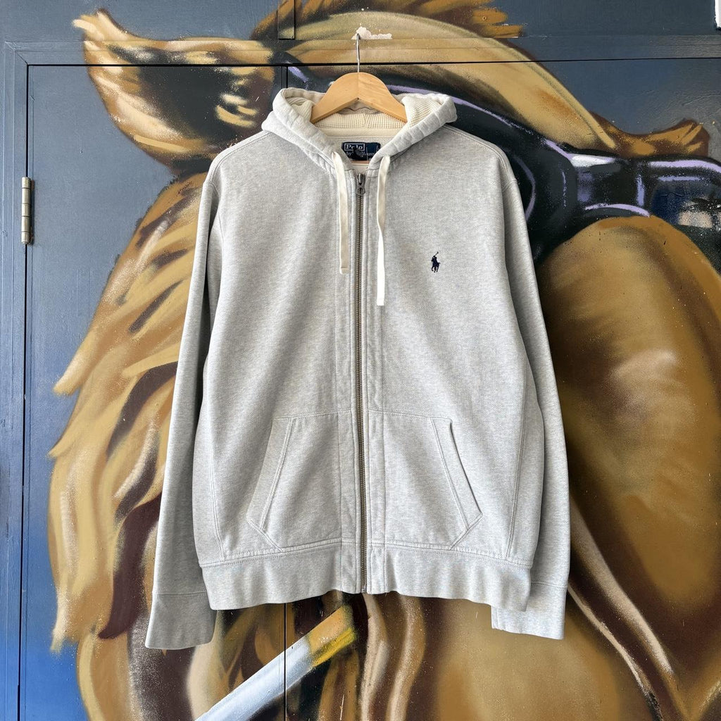 Vintage Polo Ralph Lauren Hoodie Mens Large Grey Full Zip Sweatshirt  Jumper Preppy Old Money Top 90s Y2K 00s