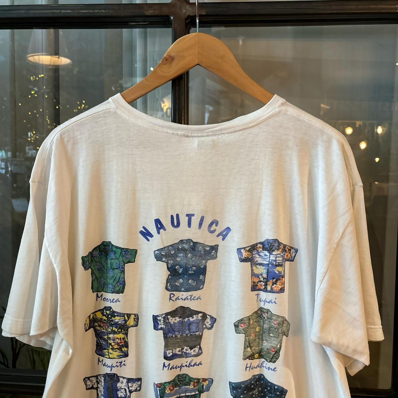 0325A76F - Vintage Retro Essential White Nautica Hawaiian Shirts Graphic Print Top Tee T-shirt #90s #graphic #hawaiianshirt #nautica #hawaii