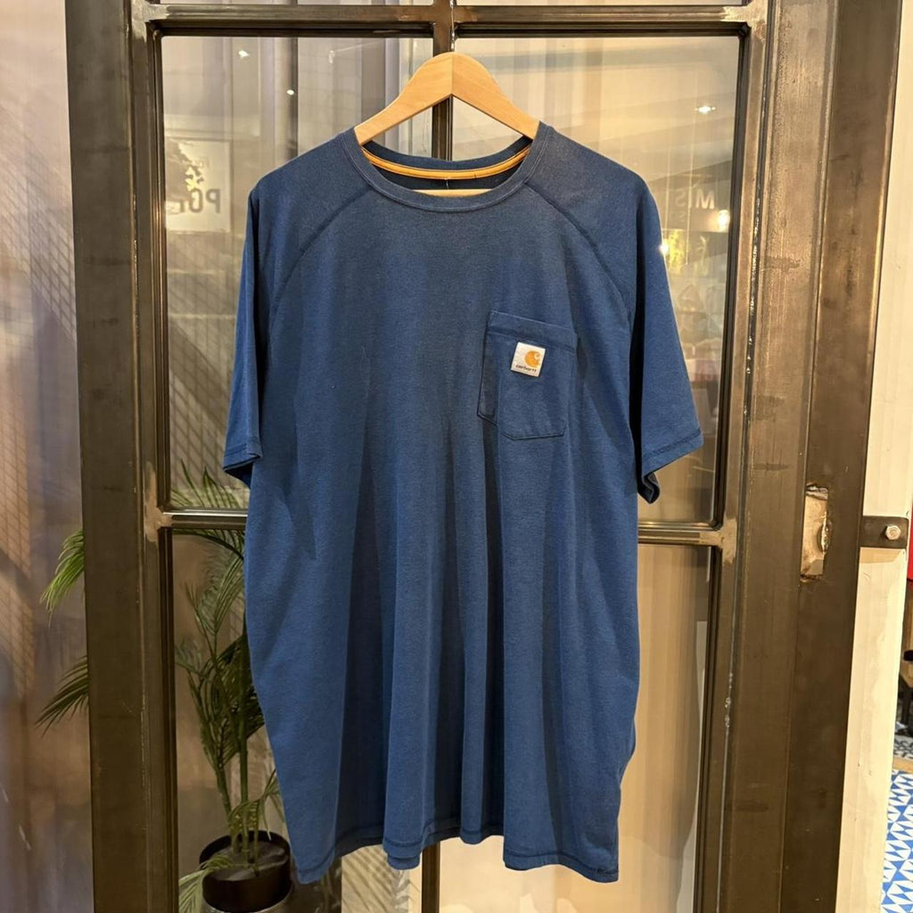 BR2306NJ-F - Vintage Retro Essential Blue Carhartt Pocket Top Tee T-shirt with embroidered patch logo #skater #workwear  #carhartt #y2k #pocket