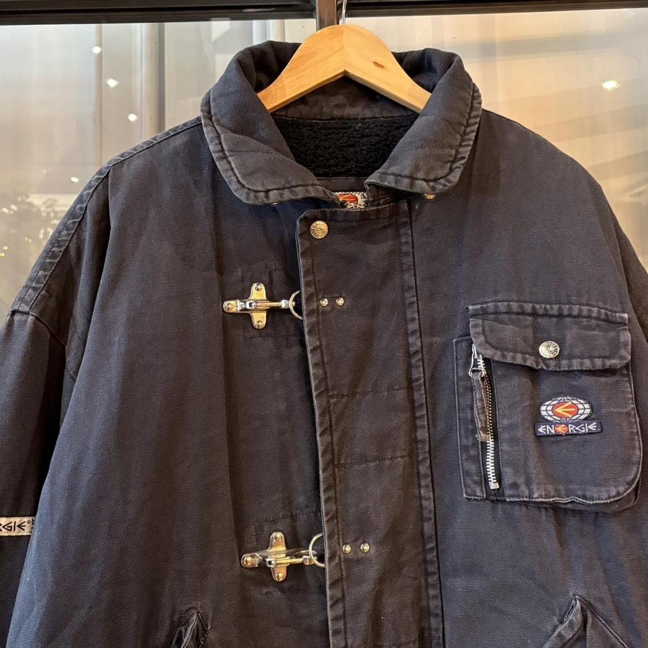 Vintage Energie Fireman Clasp Jacket Mens Boxy XL Black Lobster MultiPocket Grunge Coat 2000s Y2K