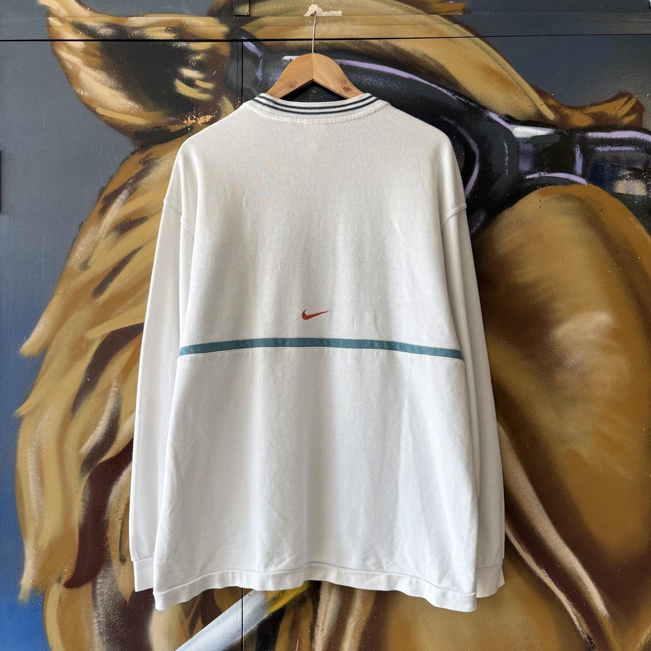 Vintage Nike Sweatshirt Mens Large White Blue Centre Solo Swoosh Block Spell Out Pullover Jumper Top 90s Y2K 00s