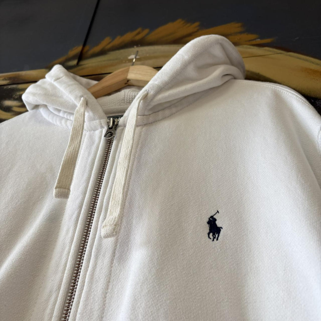 Vintage Ralph Lauren Mens XXL White Full Zip Up Hoodie Old Money Preppy Y2K 90s